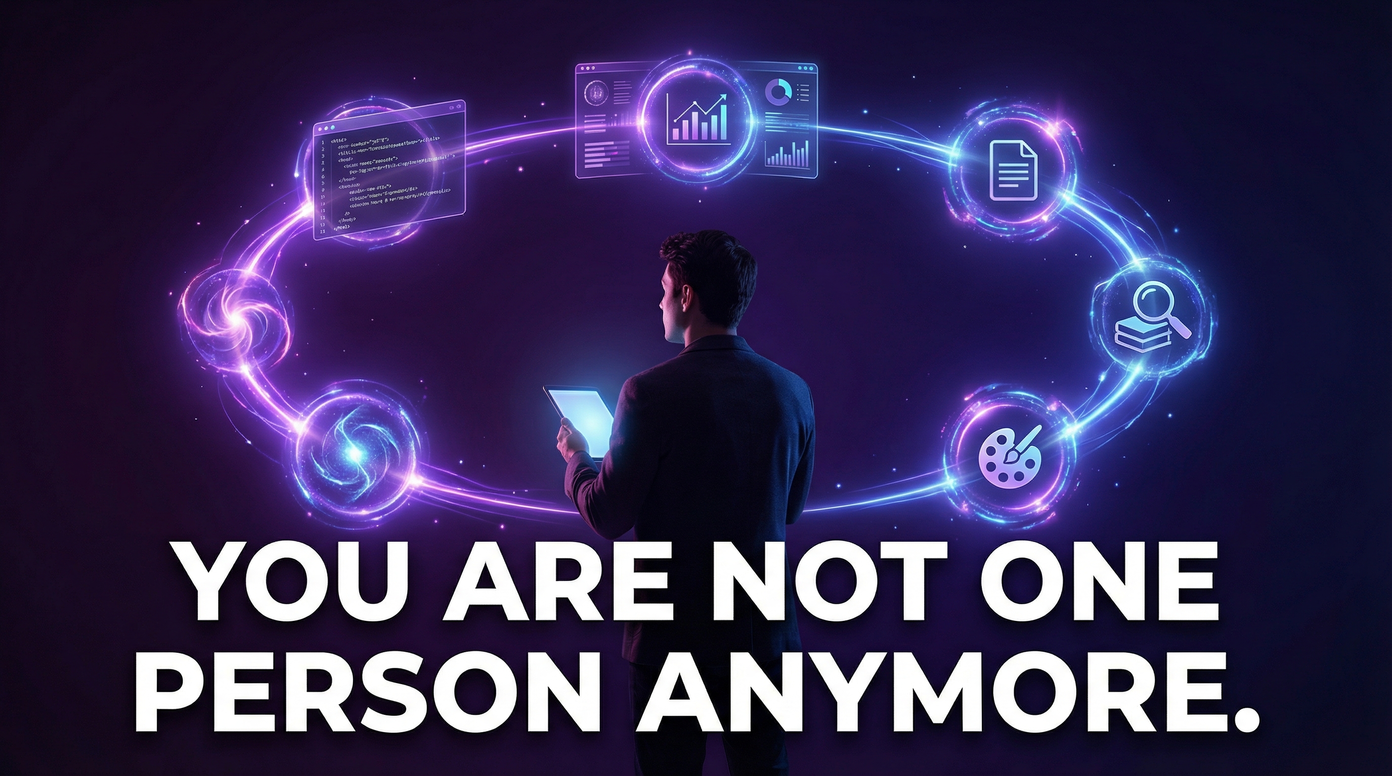 Founder surrounded by AI agents